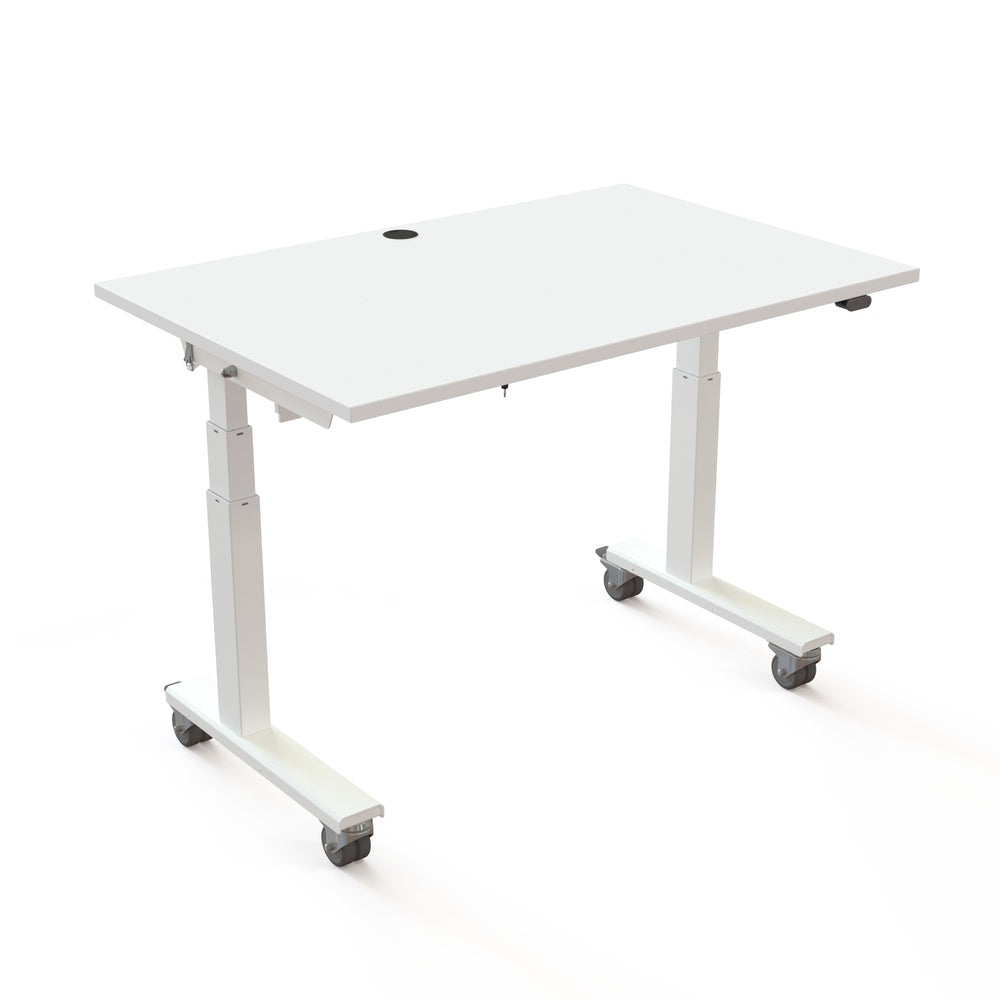 Conset DM96 Height Adjustable Desk main view, white melamine top with white frame